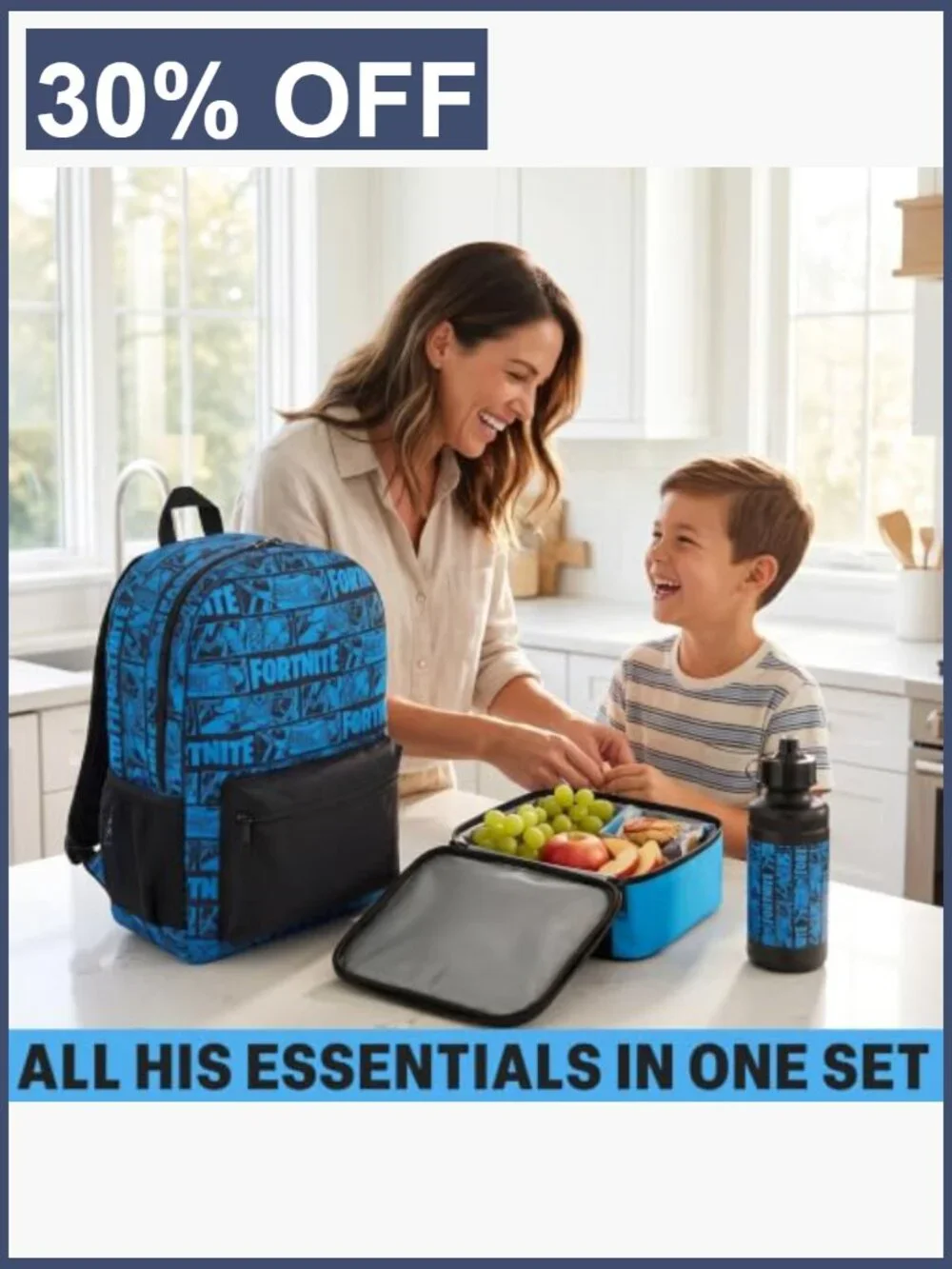 Fortnite Boys Backpack 6Pc School Set with Lunch Bag Pencil Case Bookbag